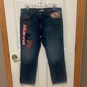 CAbi Jeans Floral Patch Embroidered Y2K Style Flare Leg Jeans Size 8